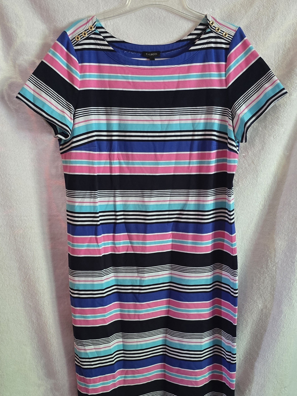 Talbots Striped Short-Sleeve Sheath Dress in Pink, Blue & Black